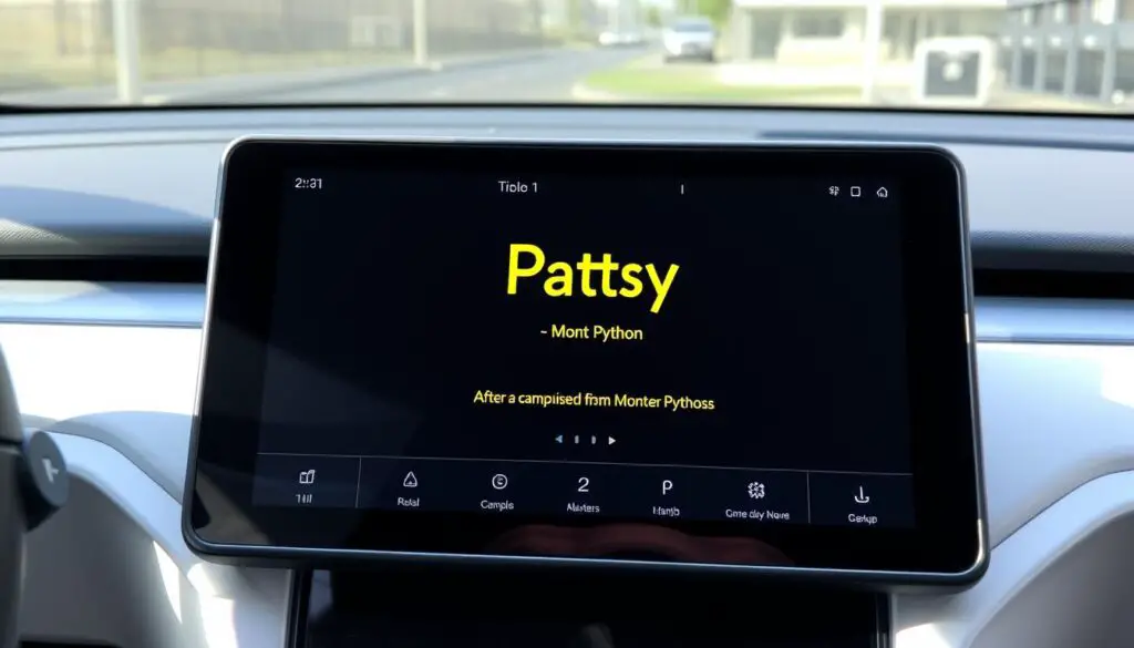Tesla screen showing a special animation triggered by an Easter egg name