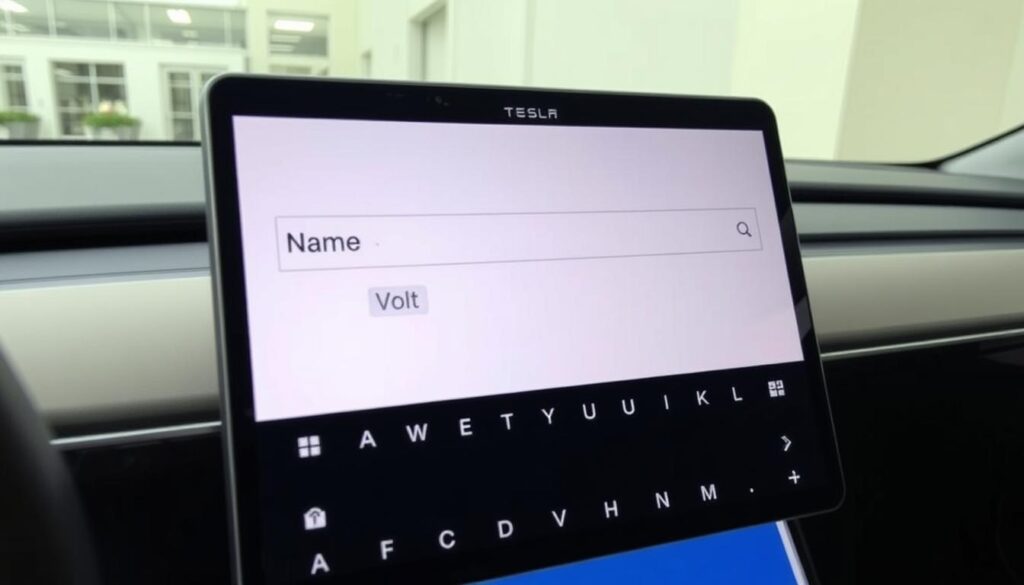 Tesla touchscreen keyboard for entering a new vehicle name