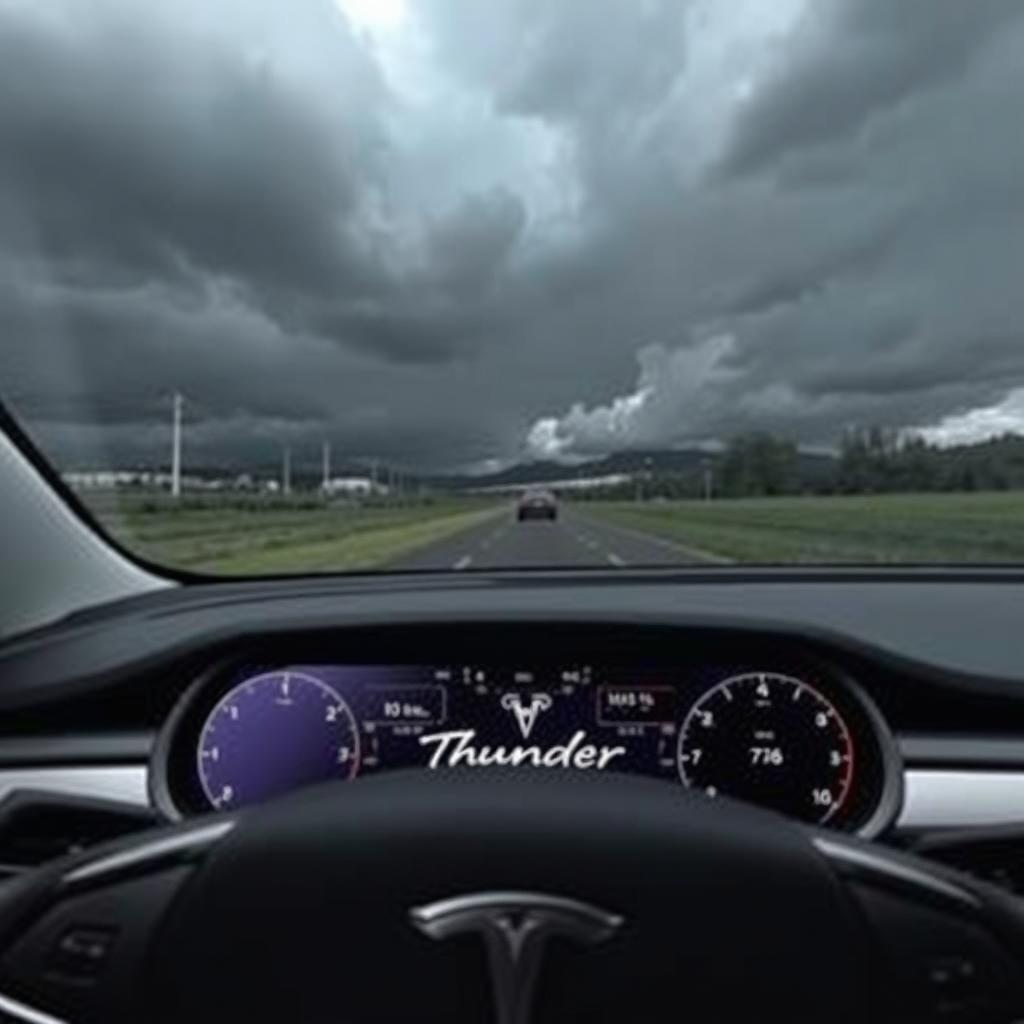 Tesla with a powerful name like 'Thunder' displayed on screen