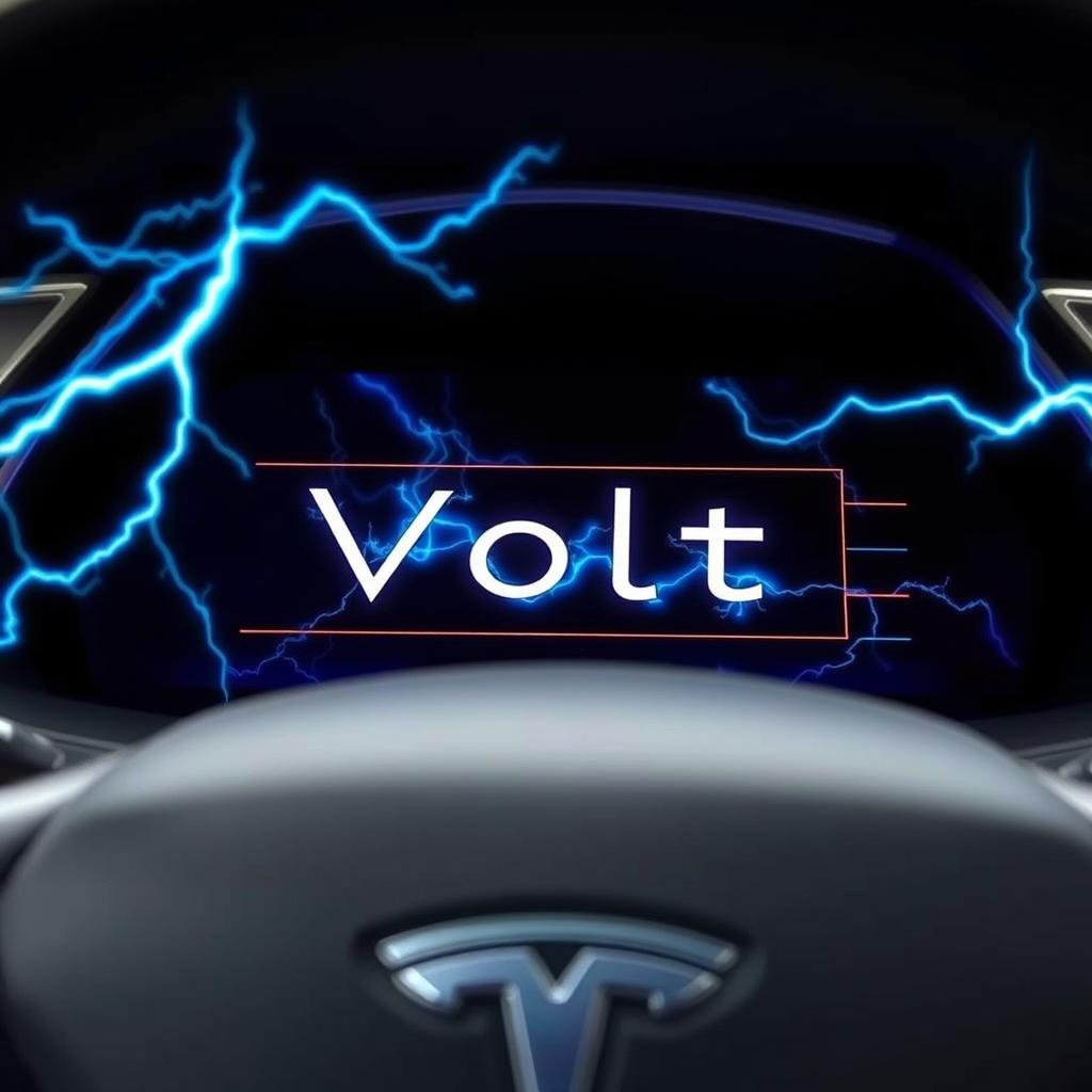 Tesla with an electricity-themed name displayed on screen