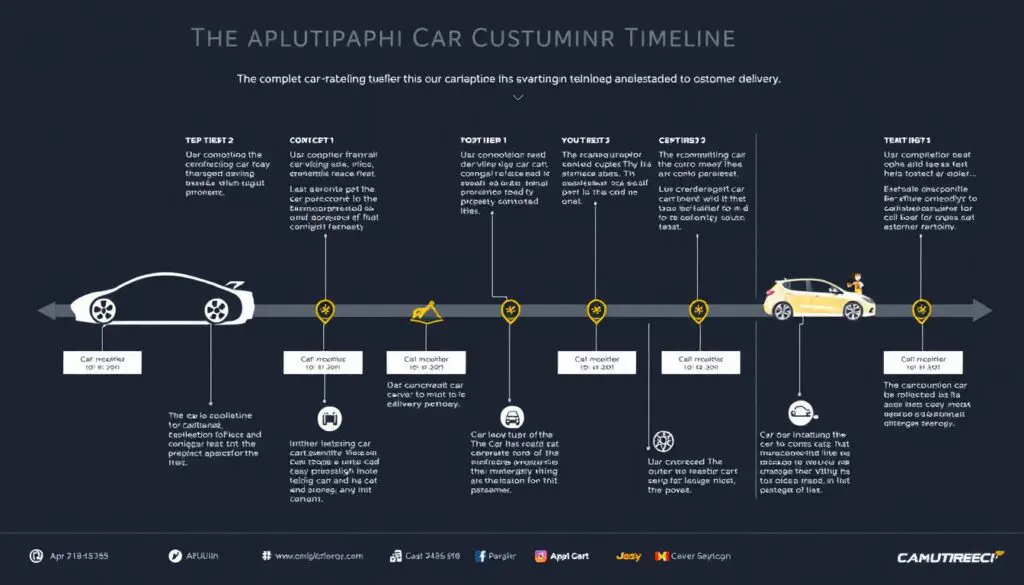 Timeline infographic showing the complete car manufacturing process Timeline infographic showing the complete car manufacturing process