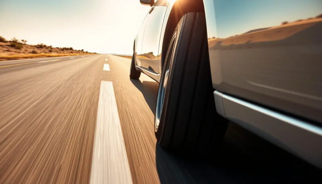 Toyo Celsius 2 tires on a vehicle driving on a dry highway Toyo Celsius 2 tires on a vehicle driving on a dry highway