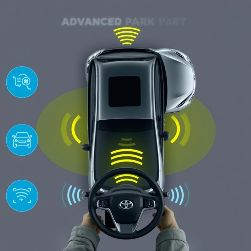 Toyota Advanced Park feature assisting with parallel parking Toyota Advanced Park feature assisting with parallel parking