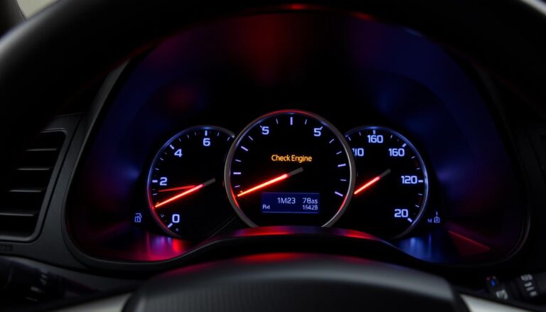 Toyota vehicle dashboard showing check engine light in limp mode