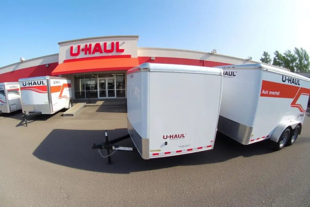U-Haul location with auto transport trailers available for rental