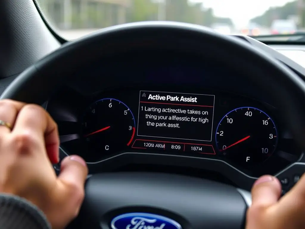 Warning message on Ford dashboard about Active Park Assist limitations Warning message on Ford dashboard about Active Park Assist limitations