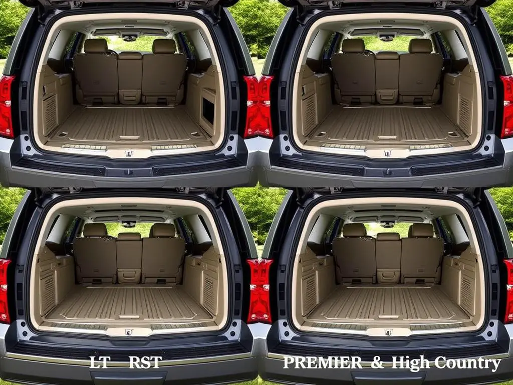 Different Suburban trim levels showing cargo feature differences between models