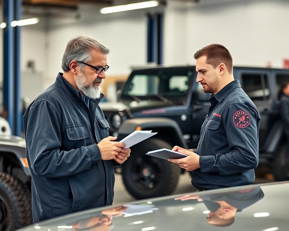Jeep owner discussing service needs with a specialist mechanic