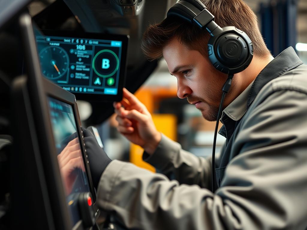 Jeep specialist technician using diagnostic equipment on a Jeep Grand Cherokee