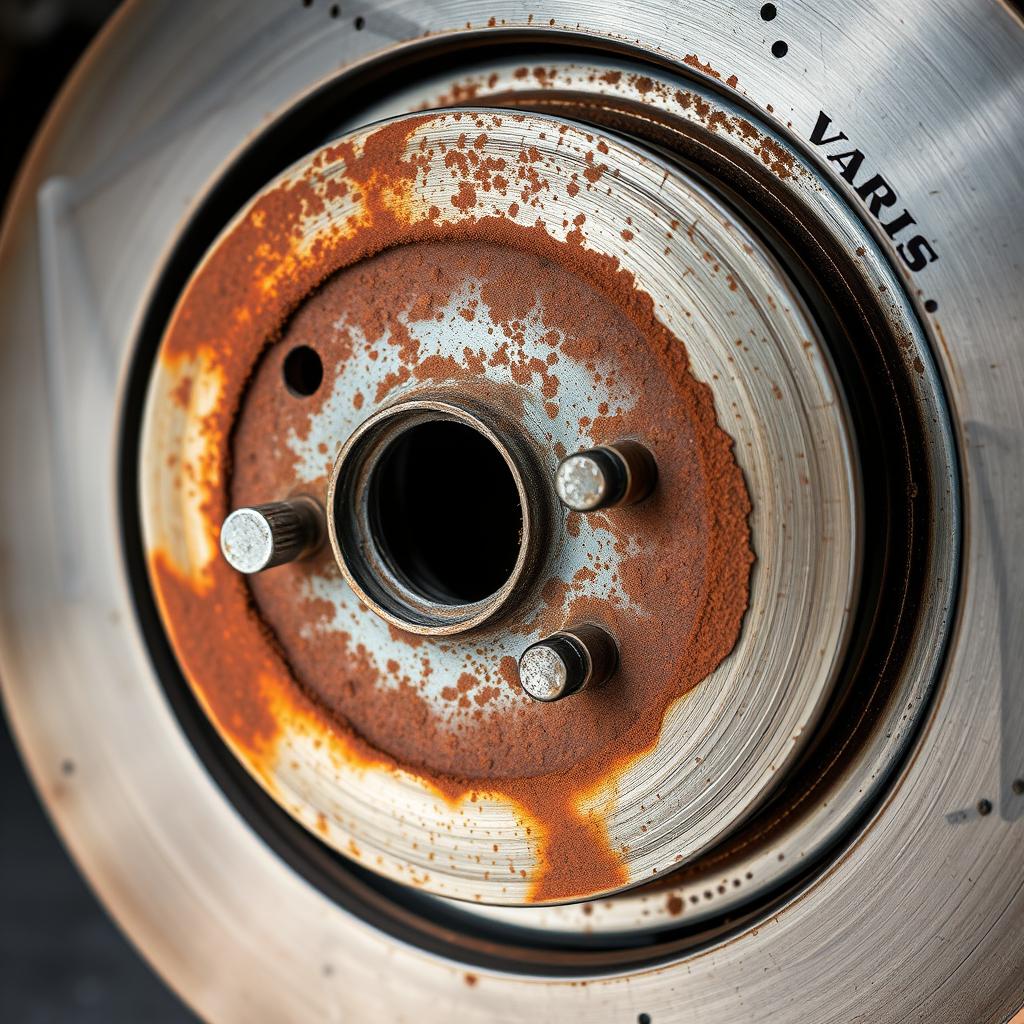 Partially cleared surface rust showing brake pad contact pattern