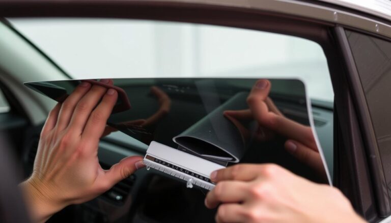 Window tint being applied to the inside of a car window