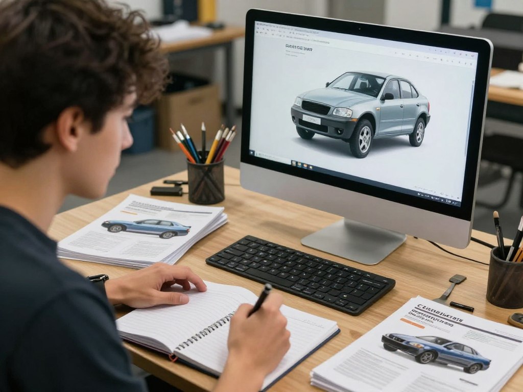 A car enthusiast researching restoration techniques online