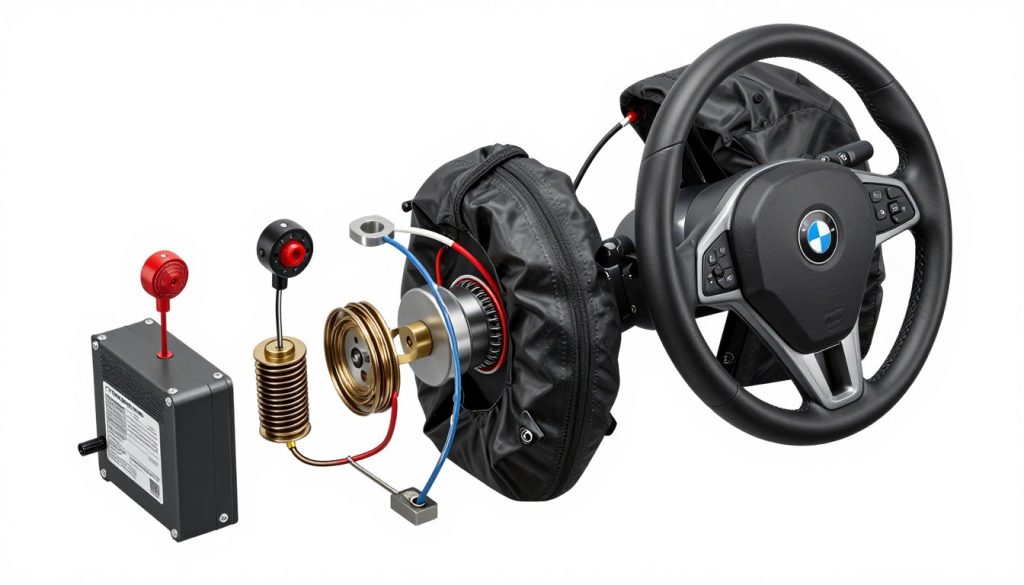 Airbag system components layout showing sensors and control module