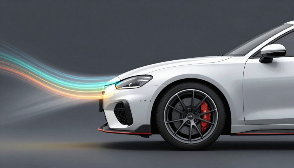 Airflow diagram showing how plastic piece under front bumper affects aerodynamics