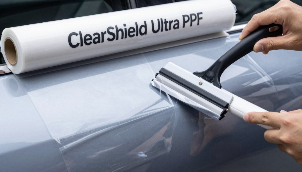 ClearShield Ultra PPF door edge protection film roll and application