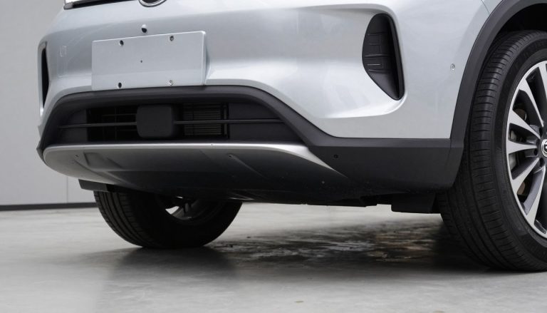 Close-up view of plastic piece under front bumper on modern vehicle