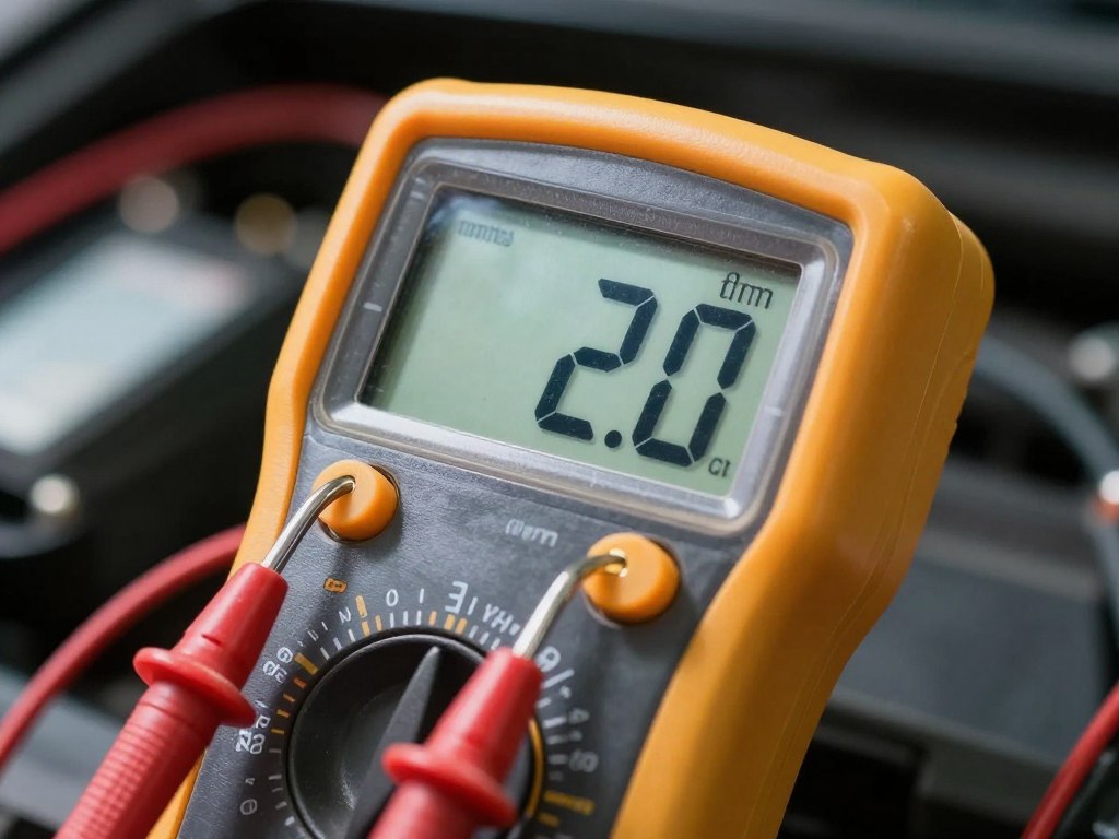 Digital multimeter measuring resistance across airbag connector