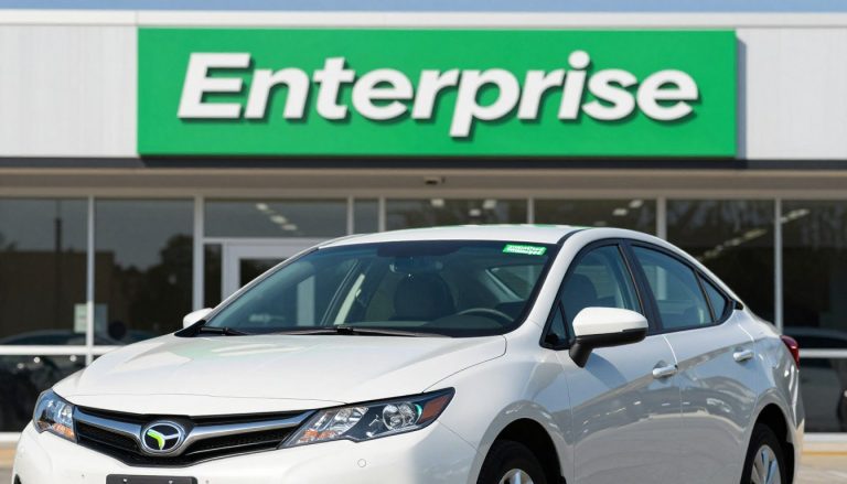 Enterprise rental car with unlimited mileage policy sign