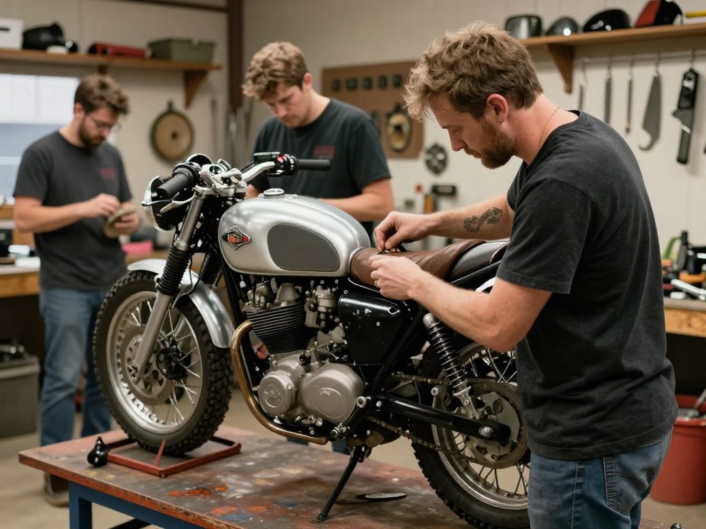 Iron Resurrection team working on a motorcycle restoration