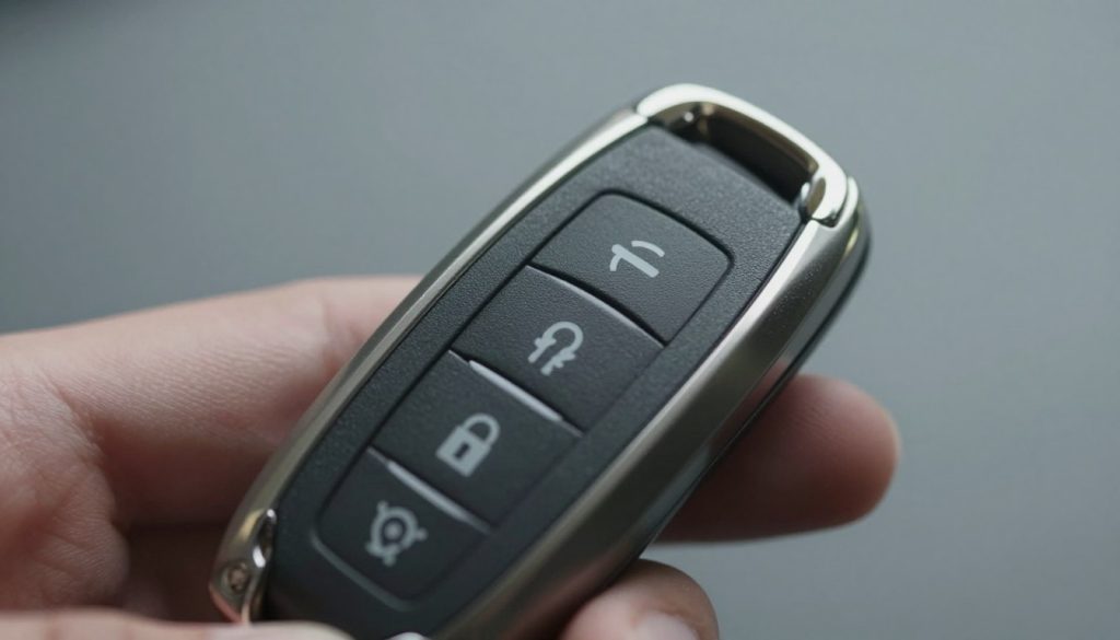 Porsche key fob with alarm buttons highlighted