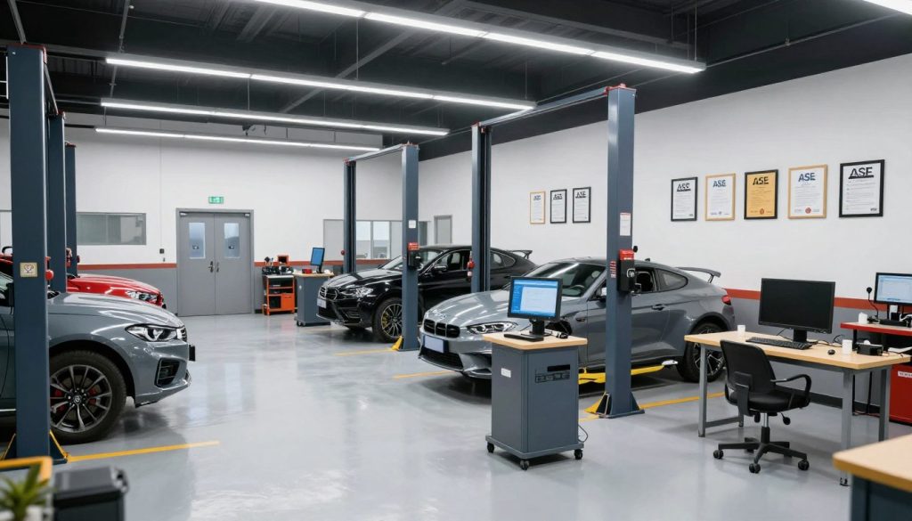 Professional automotive shop with modern diagnostic equipment and certified technicians