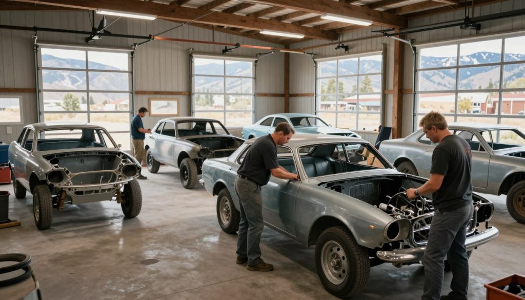 Rust Valley Restorers team working in their Rocky Mountain garage