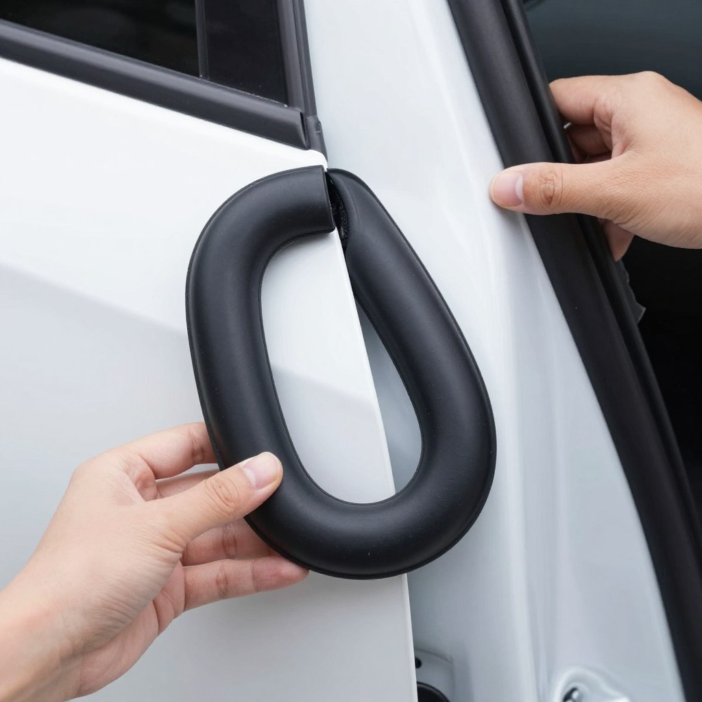 U-shaped car door edge guard being installed