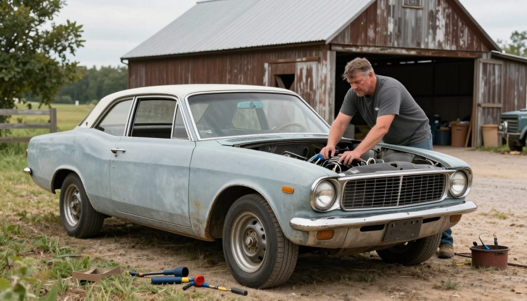 Vice Grip Garage host Derek Bieri working on rescuing an abandoned classic car